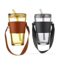 Creative glass sippy cup Simple atmosphere Large capacity High appearance level coffee cup Easy to lift the rope cup